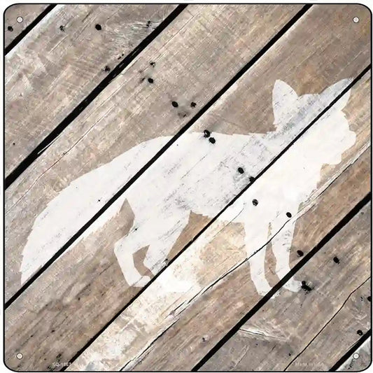 Fox Silhouette Wood Plank Novelty Metal Square Sign