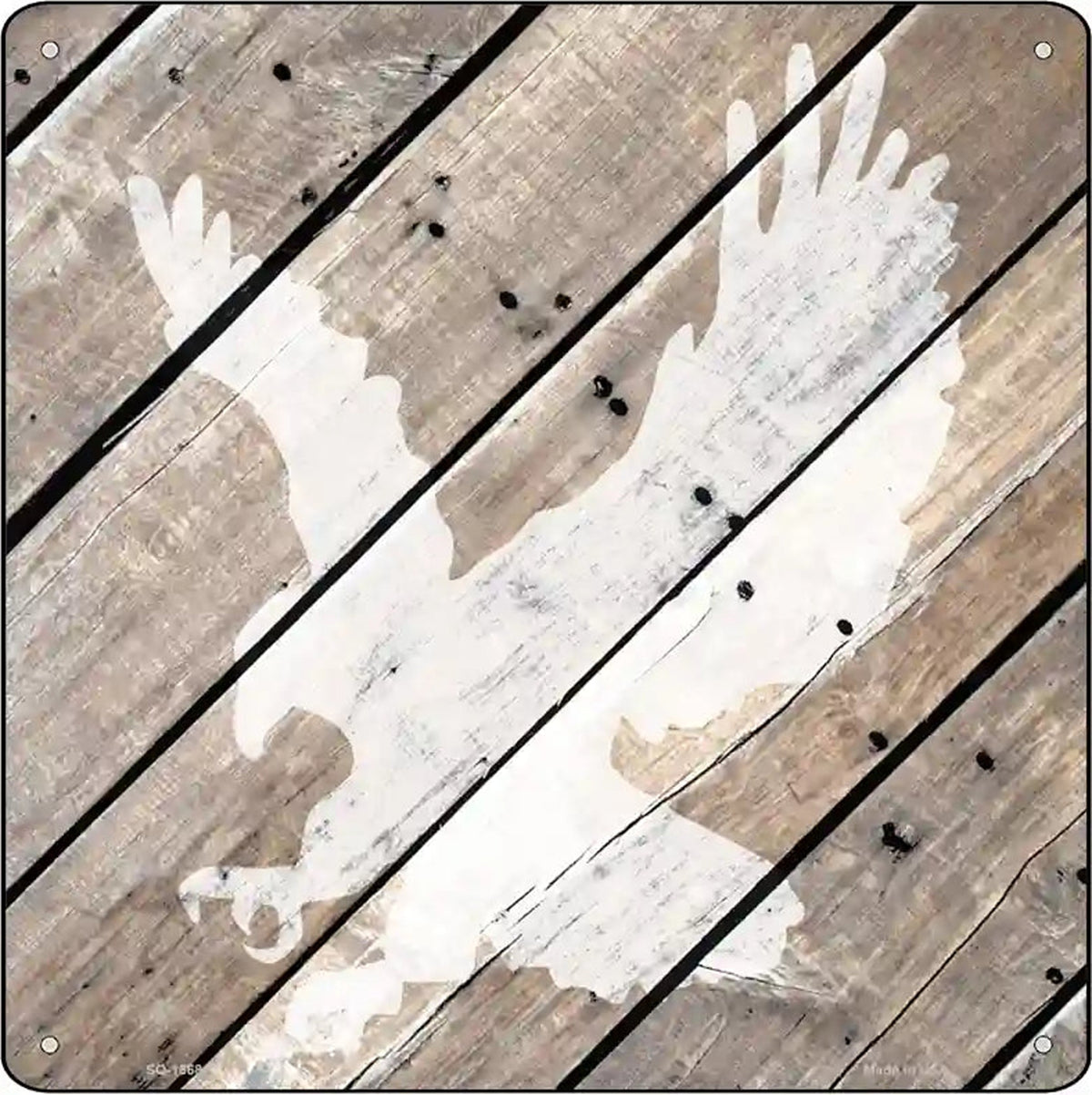 Eagle Silhouette Wood Plank Novelty Metal Square Sign