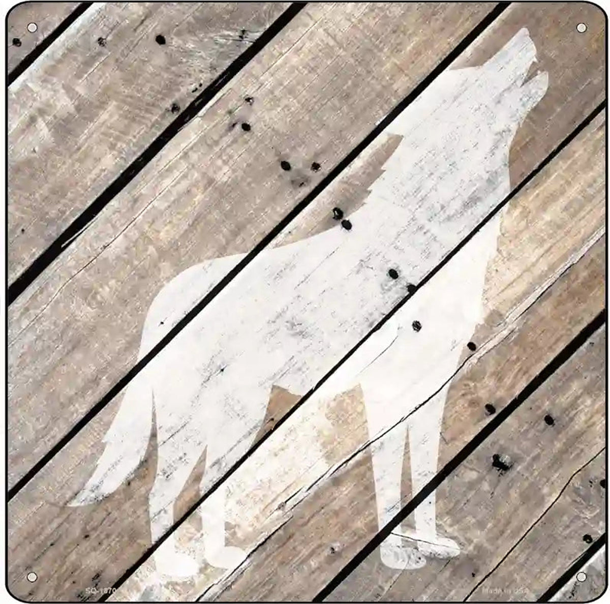 Wolf Silhouette Wood Plank Novelty Metal Square Sign