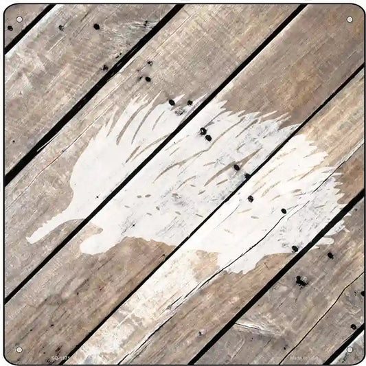 Porcupine Silhouette Wood Plank Novelty Metal Square Sign