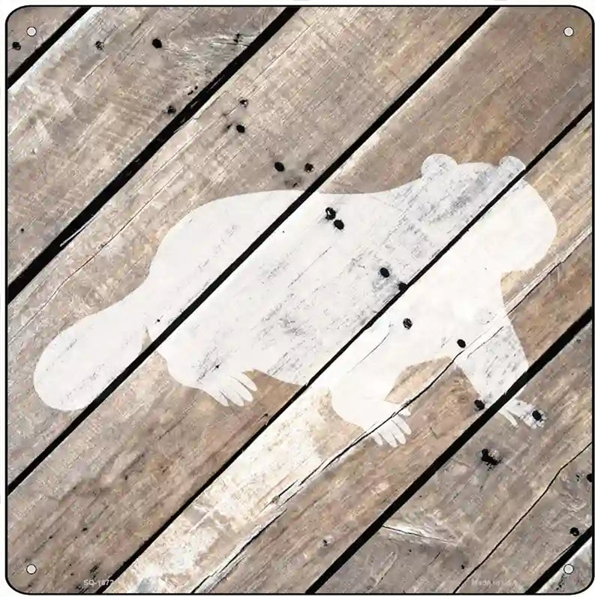 Beaver Silhouette Wood Plank Novelty Metal Square Sign