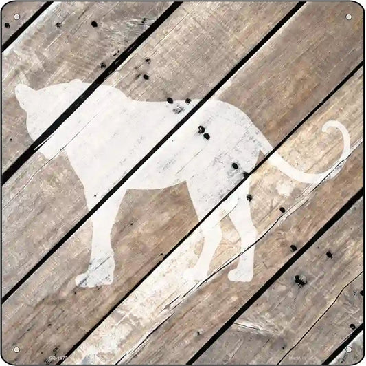 Puma Silhouette Wood Plank Novelty Metal Square Sign