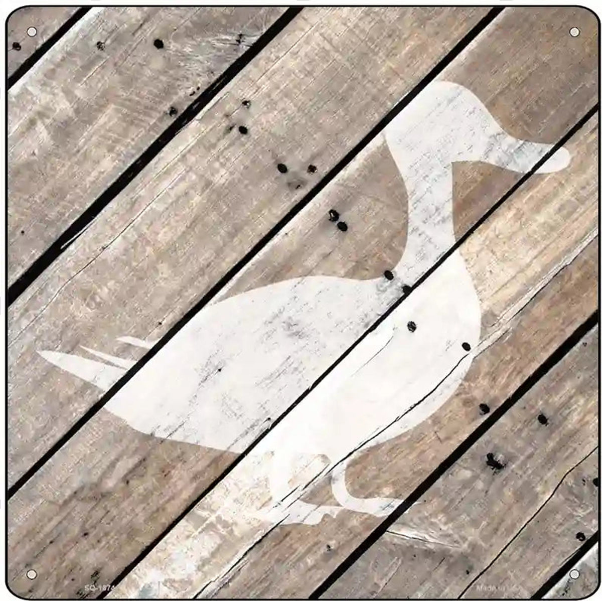 Duck Silhouette Wood Plank Novelty Metal Square Sign
