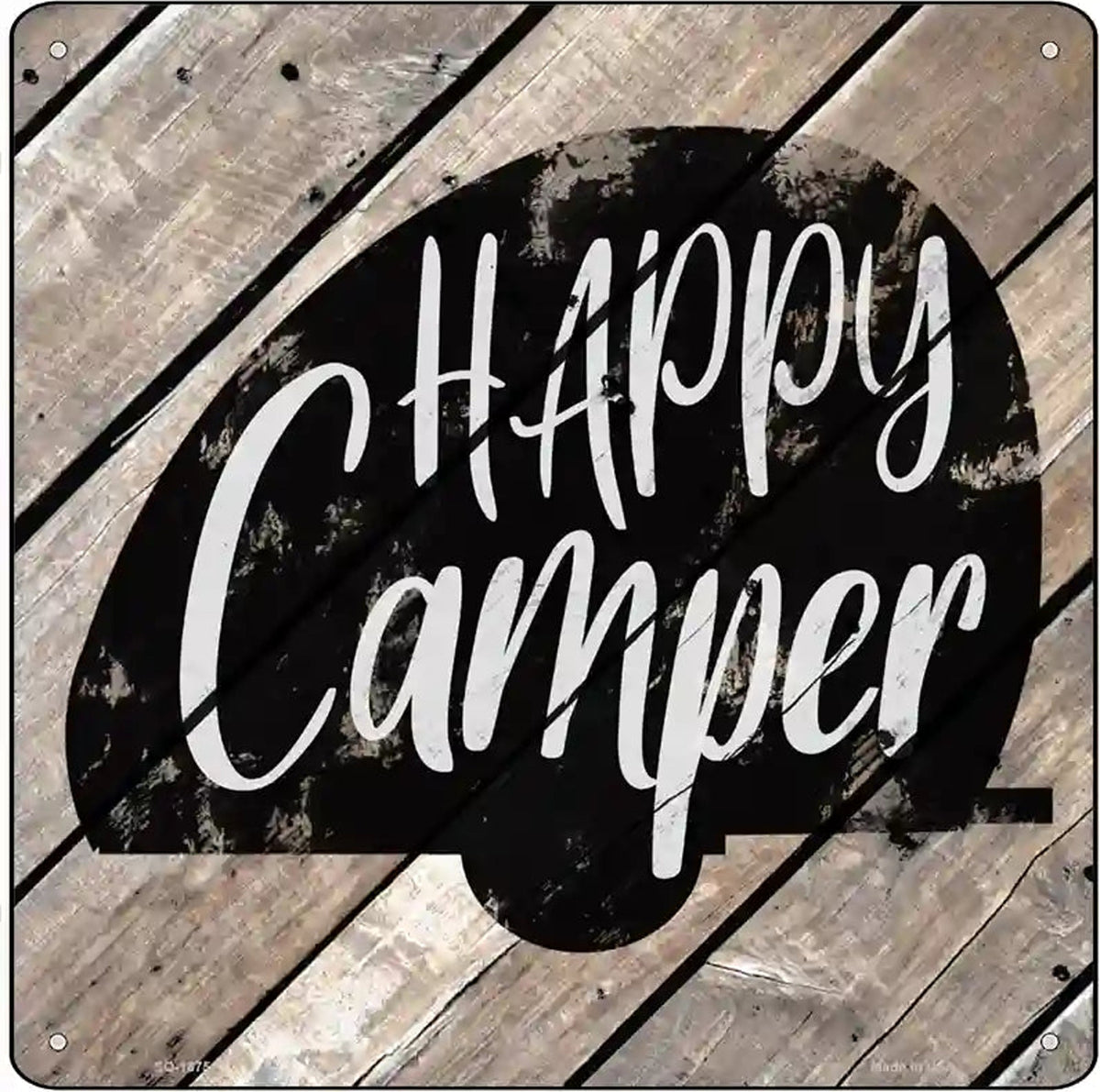 Happy Camper Wood Plank Novelty Metal Square Sign