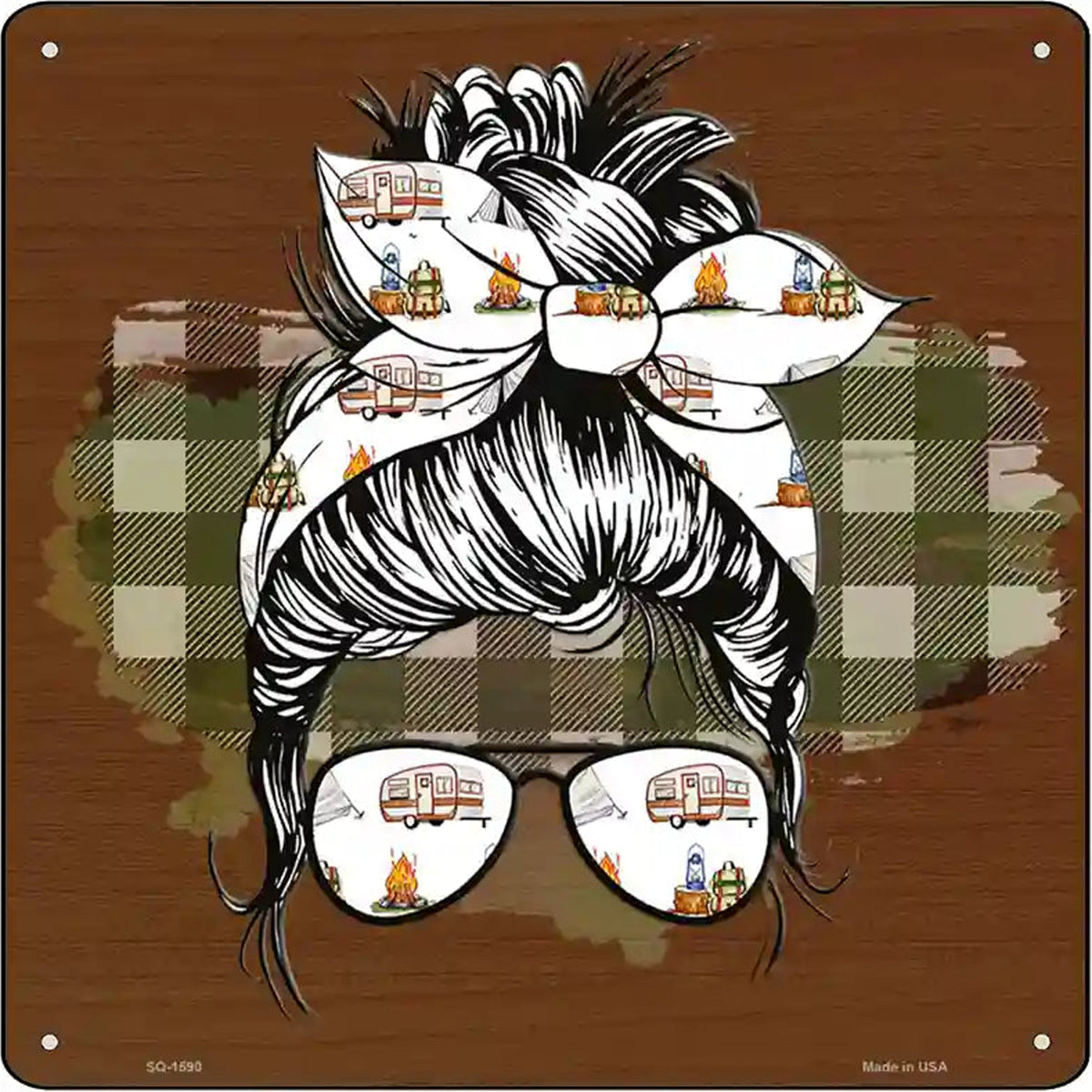 Aviator Bun Camper Print Novelty Metal Square Sign