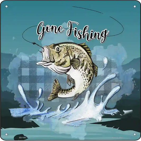 Gone Fishing Novelty Metal Square Sign