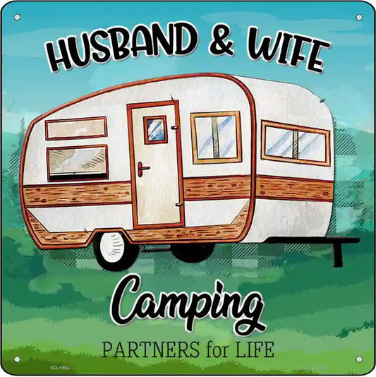 Husband & Wife Camping Novelty Metal Square Sign