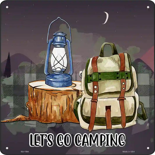 Lets Go Camping Novelty Metal Square Sign