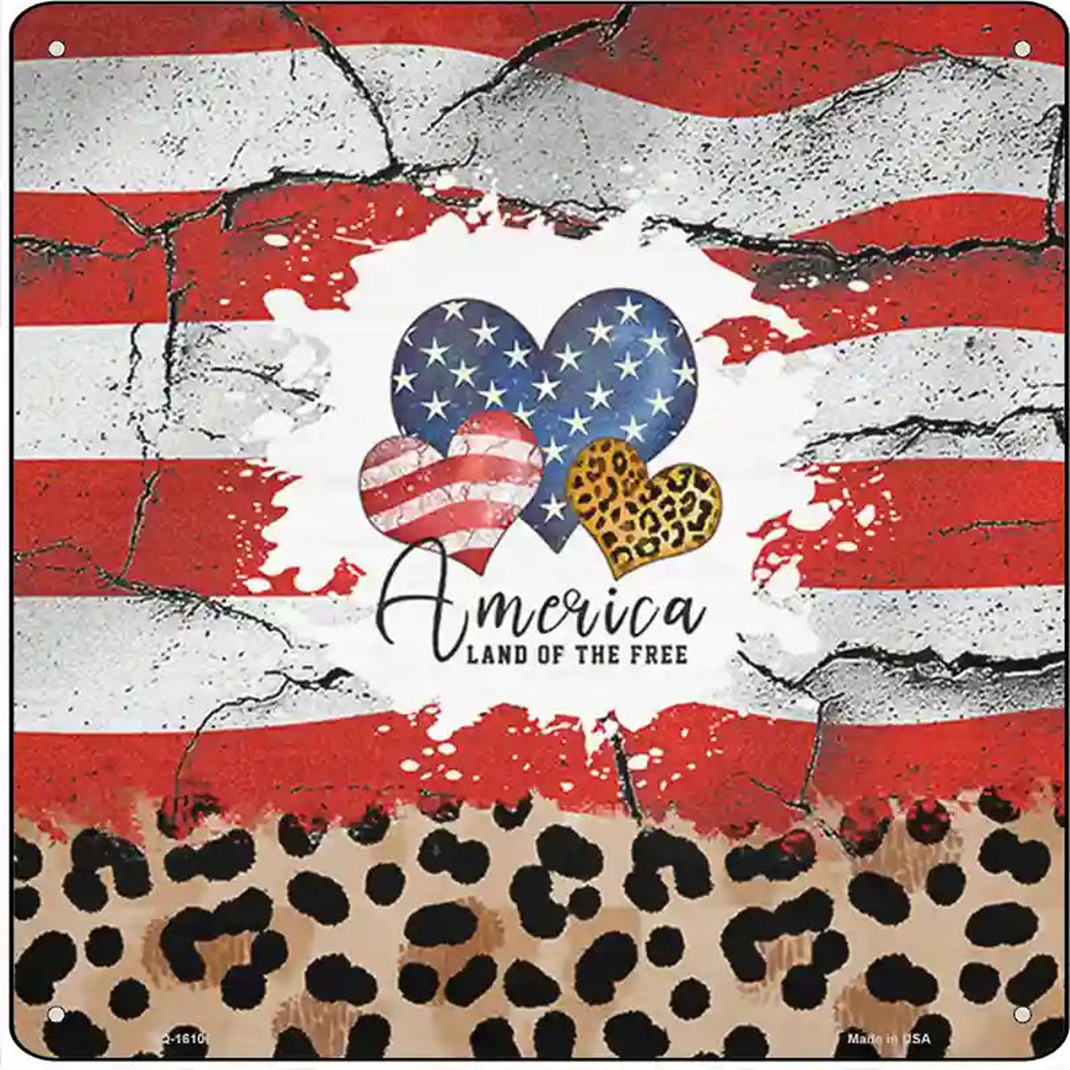 America Land Of The Free Hearts Novelty Metal Square Sign
