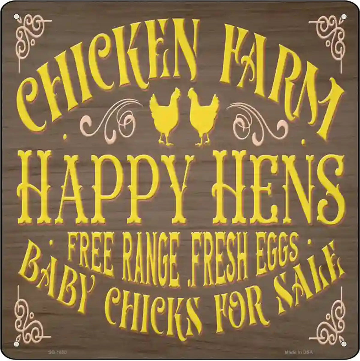 Chicken Farm Happy Hens Novelty Metal Square Sign