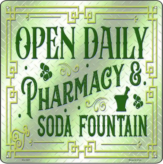 Pharmacy and Soda Fountain Novelty Metal Square Sign