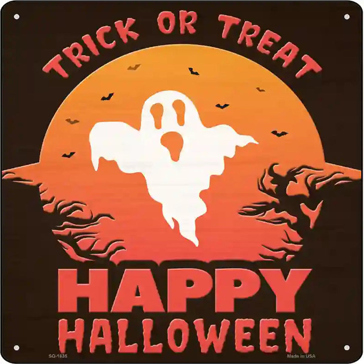 Trick or Treat Ghost Novelty Metal Square Sign