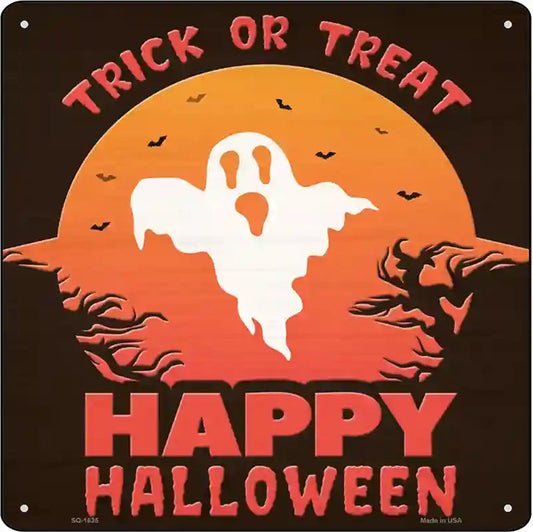 Trick or Treat Ghost Novelty Metal Square Sign