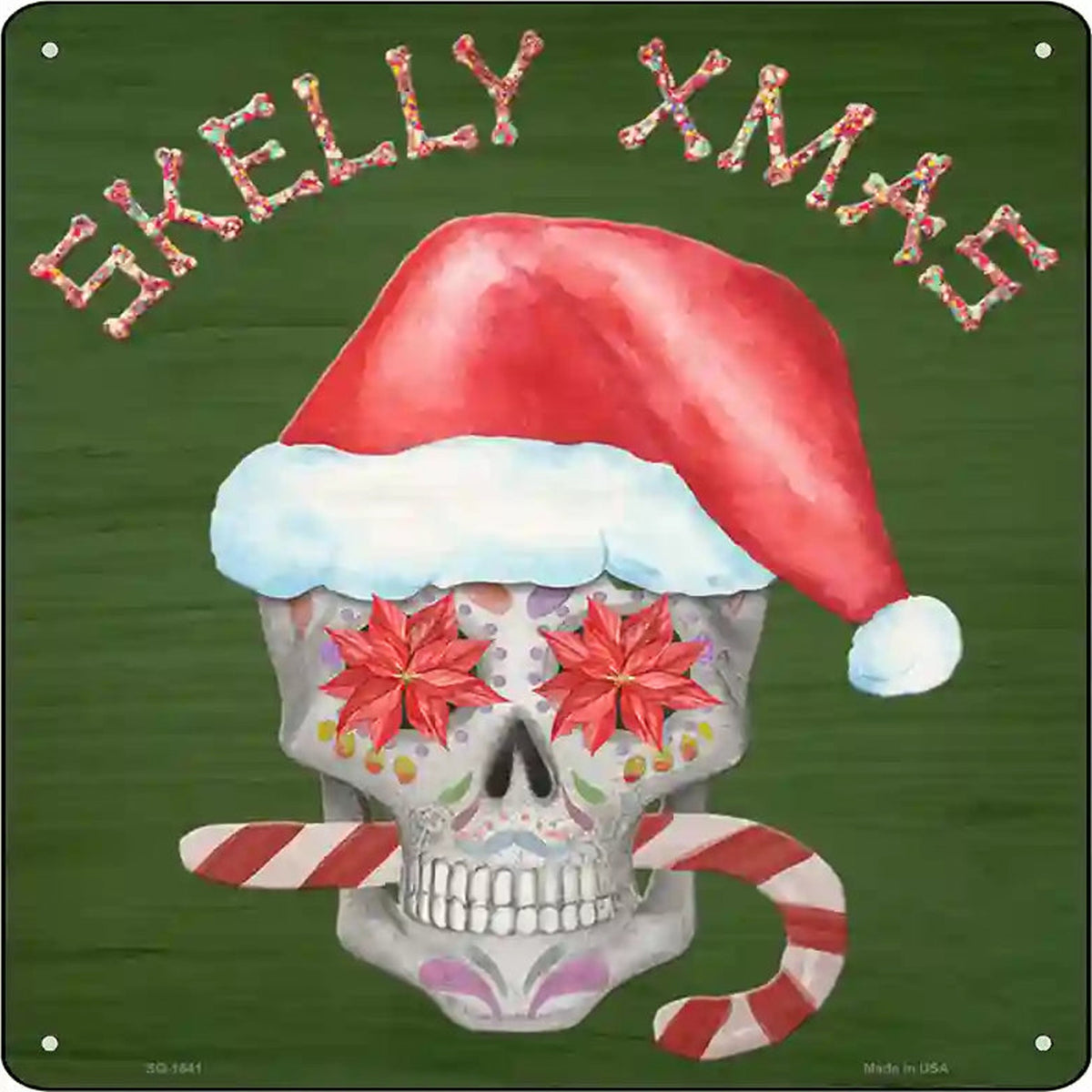 Skelly Xmas Novelty Metal Square Sign
