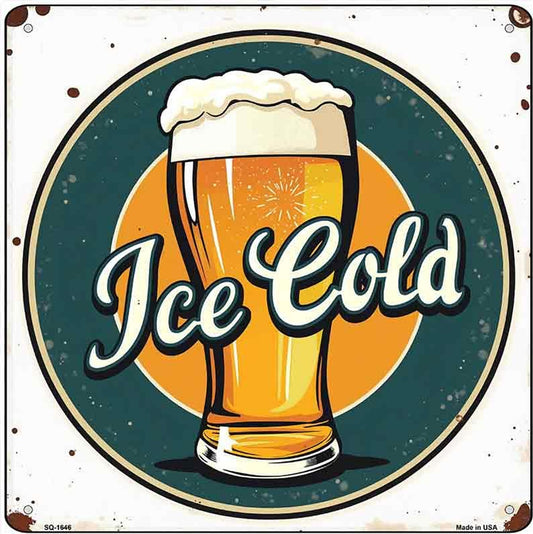 Ice Cold Beer Novelty Metal Square Sign