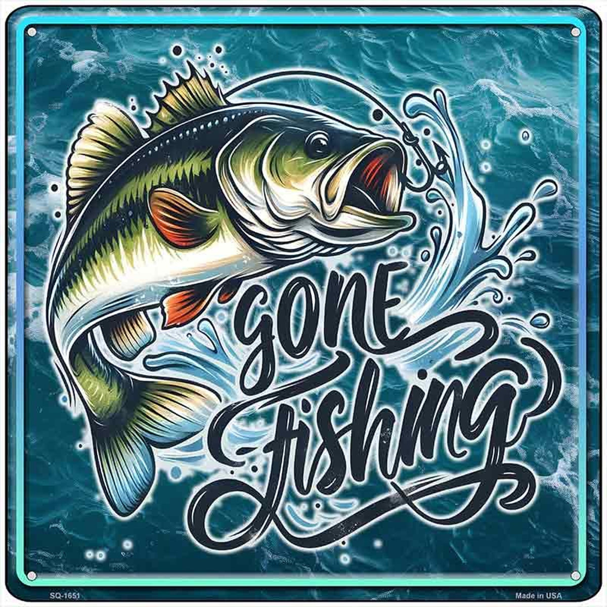 Gone Fishing Novelty Metal Square Sign