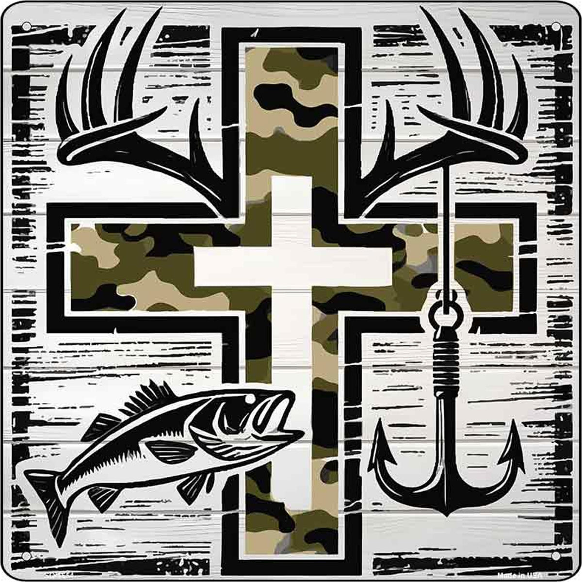 Faith Camo and the Outdoors Novelty Metal Square Sign