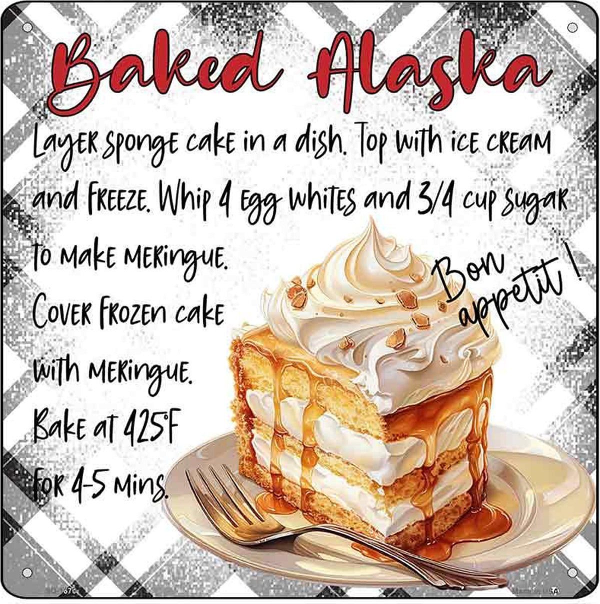 Baked Alaska Recipe Novelty Metal Square Sign