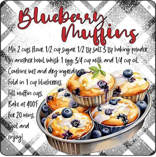 Blueberry Muffins Recipe Novelty Metal Square Sign