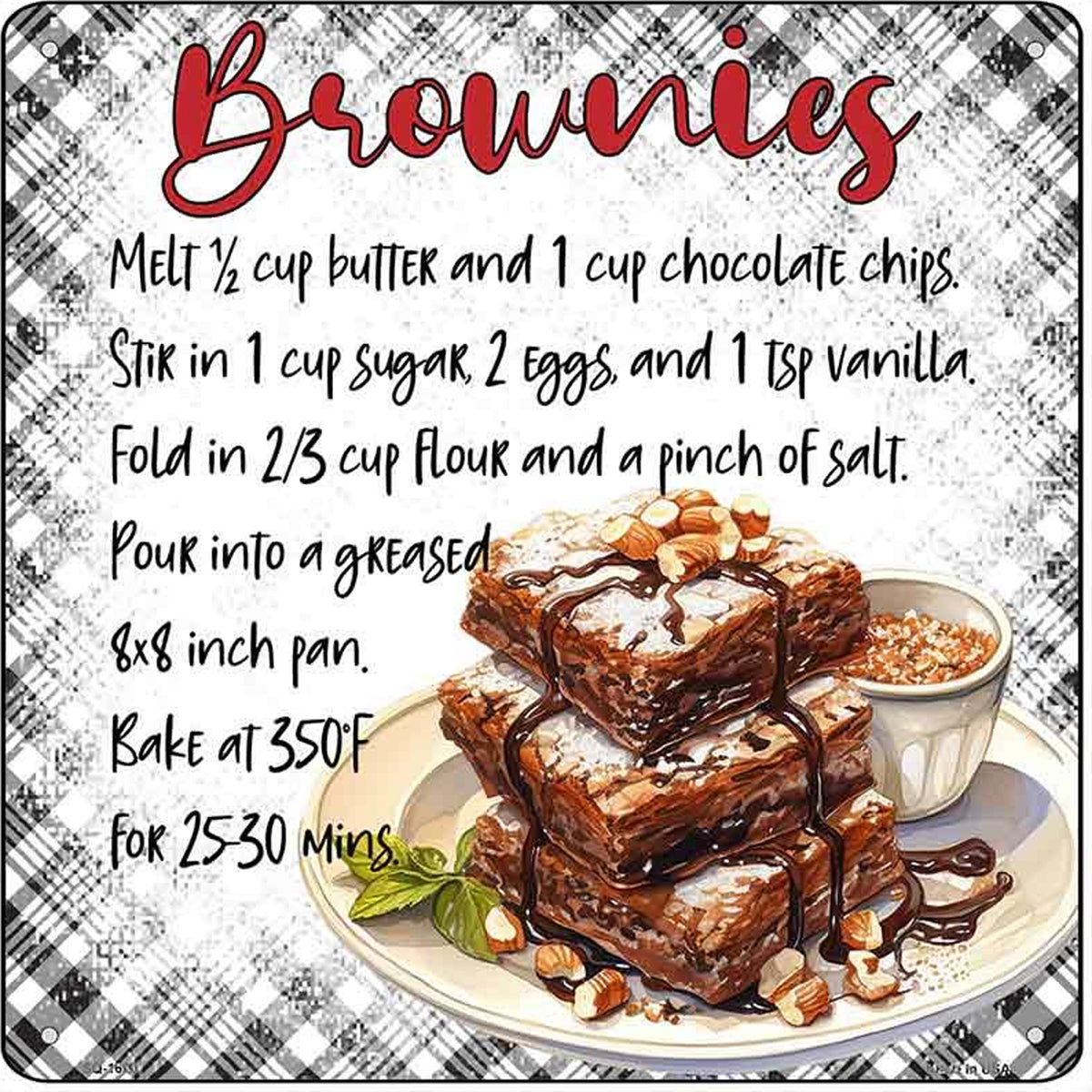 Brownies Recipe Novelty Metal Square Sign