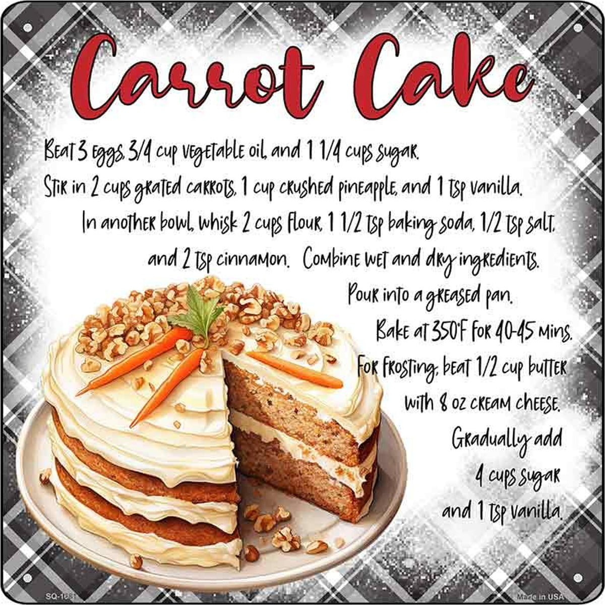 Carrot Cake Recipe Novelty Metal Square Sign