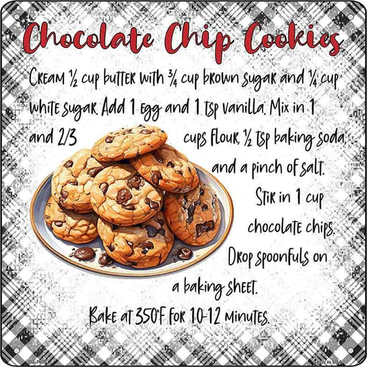 Chocolate Chip Cookies Recipe Novelty Metal Square Sign