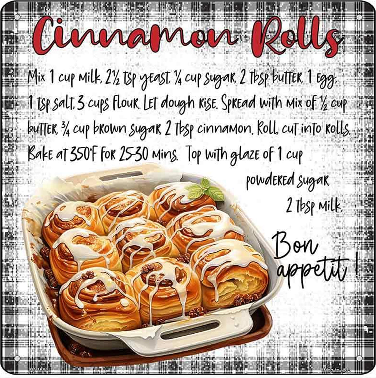 Cinnamon Rolls Recipe Novelty Metal Square Sign