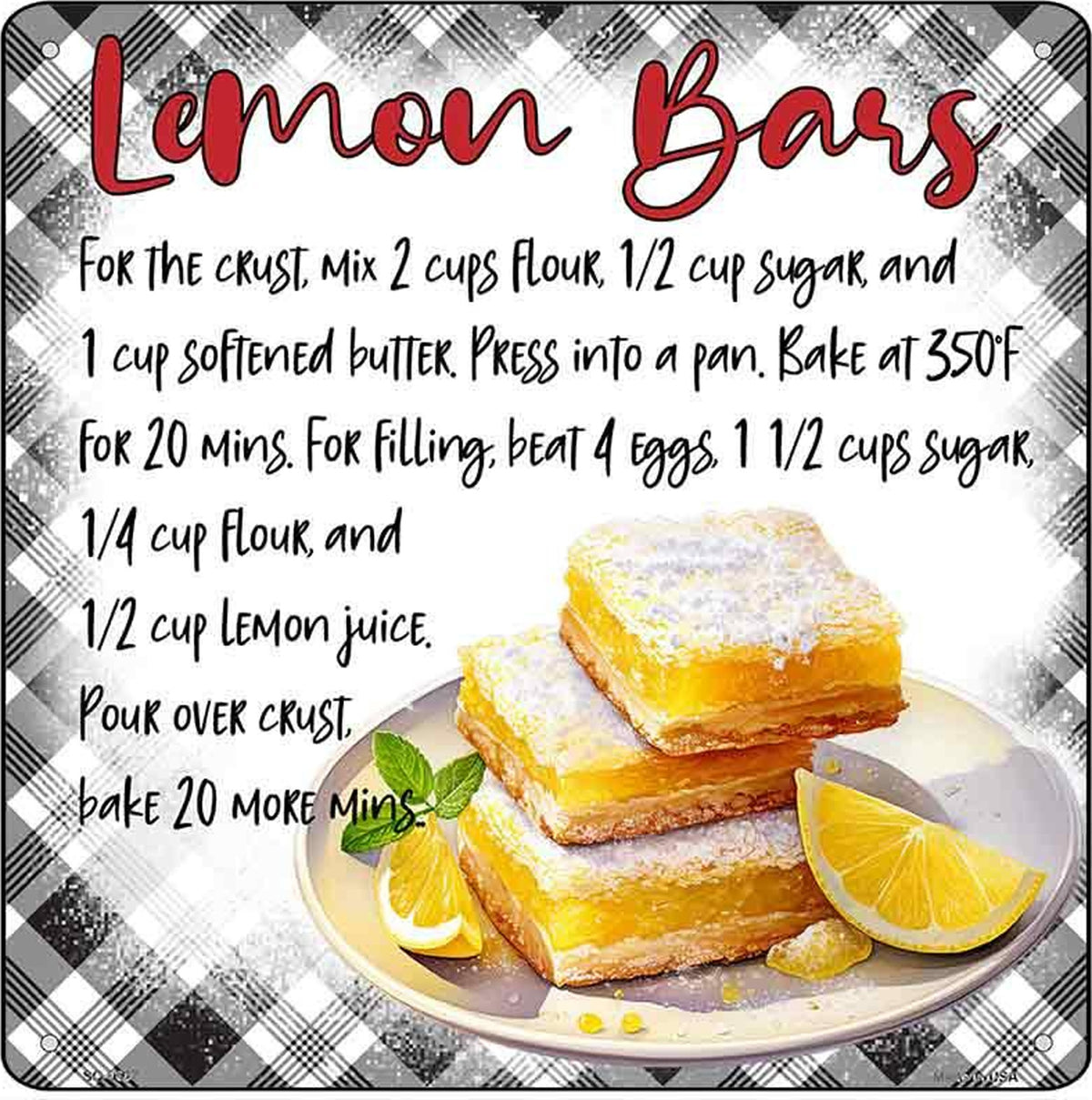 Lemon Bars Recipe Novelty Metal Square Sign