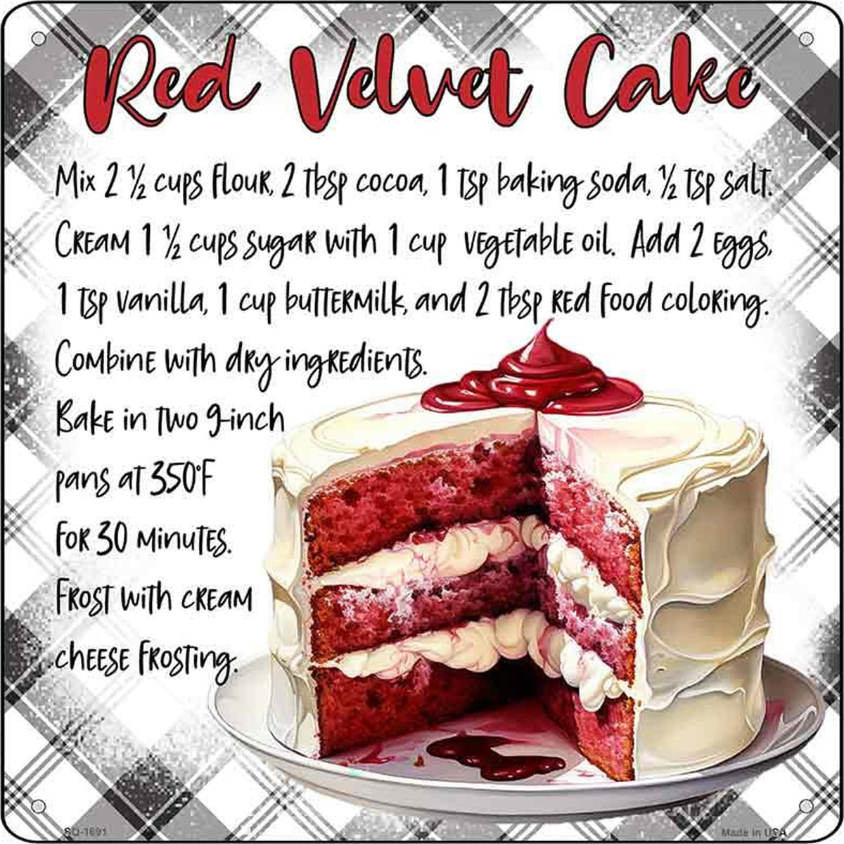 Red Velvet Cake Recipe Novelty Metal Square Sign