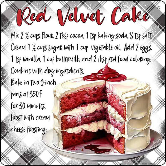 Red Velvet Cake Recipe Novelty Metal Square Sign