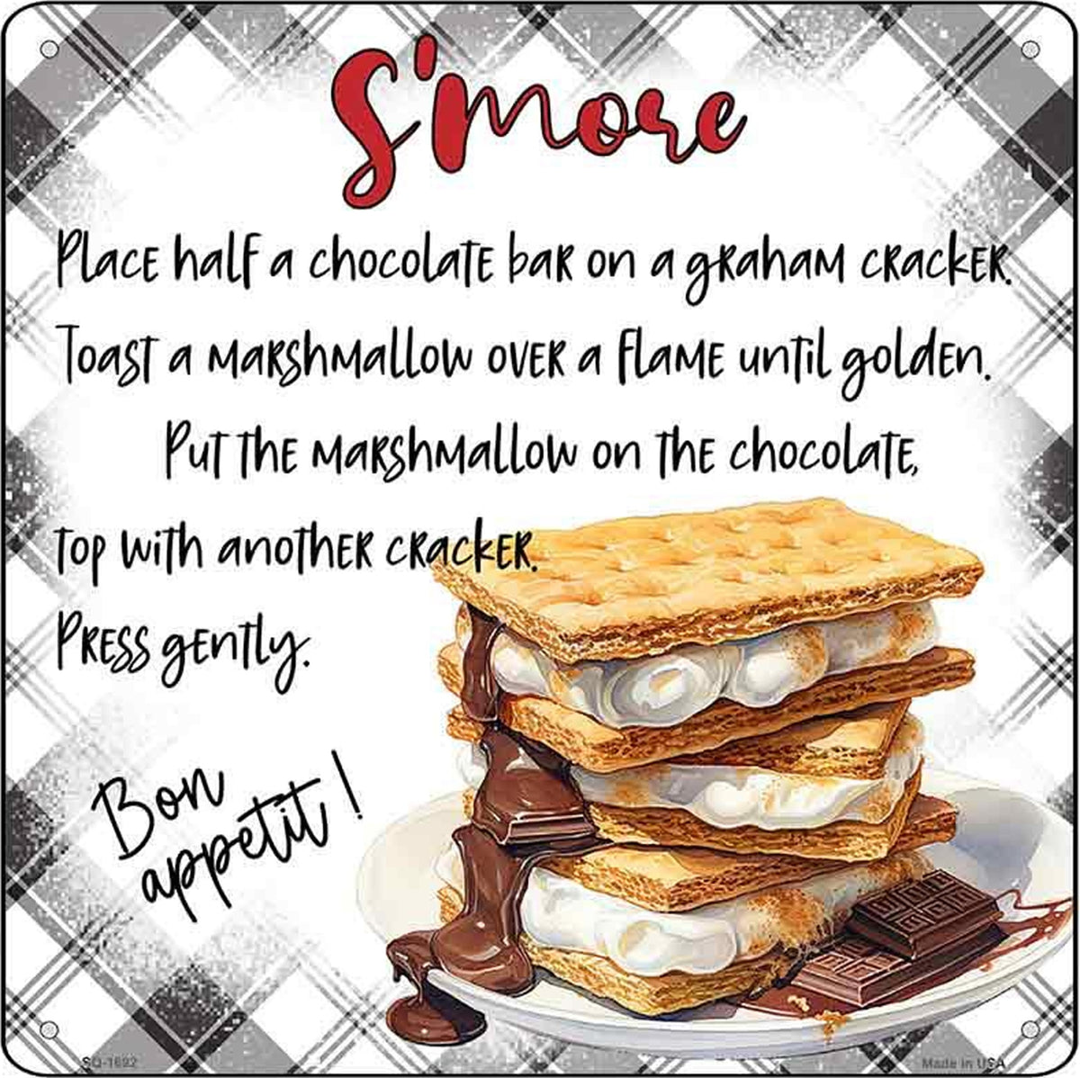 Smore Recipe Novelty Metal Square Sign
