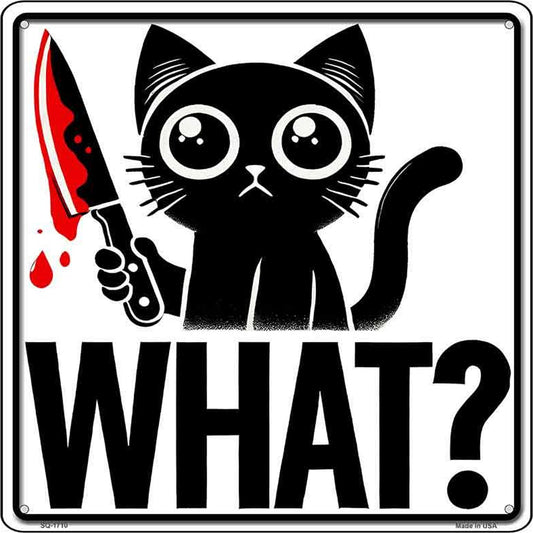 Cat What Novelty Metal Square Sign