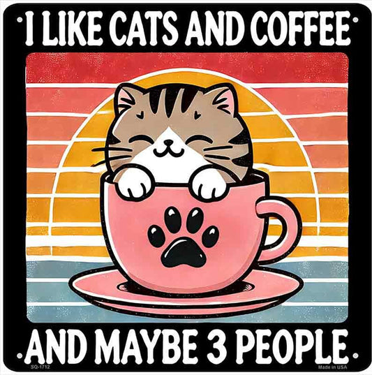 Cats and Coffee Novelty Metal Square Sign