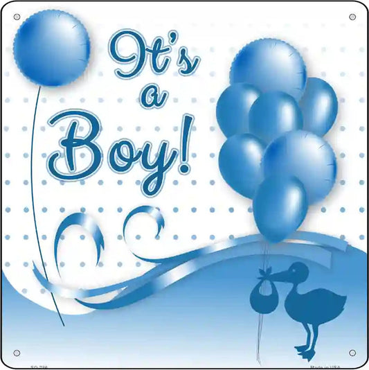Its A Boy With Balloons Novelty Metal Square Sign