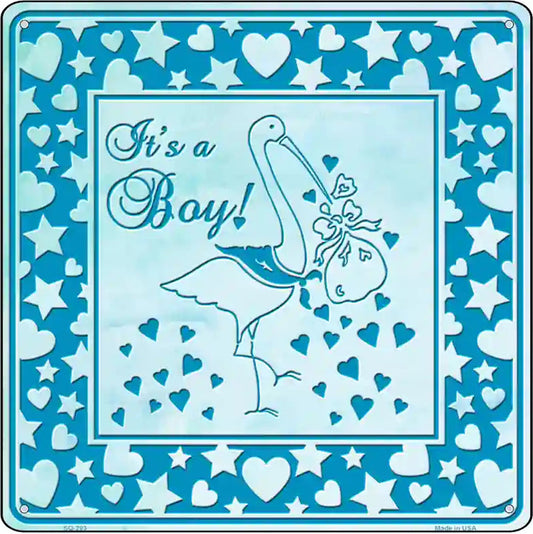 Its A Boy With Stork Novelty Metal Square Sign