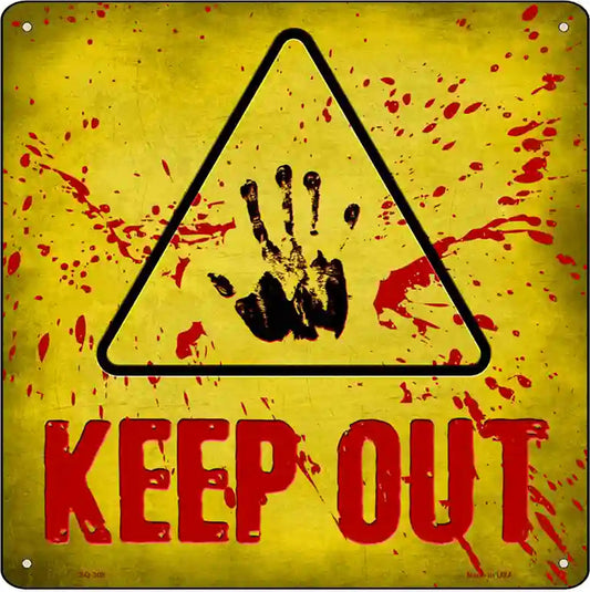 Keep Out Triangle With Handprint and Blood Novelty Metal Square Sign