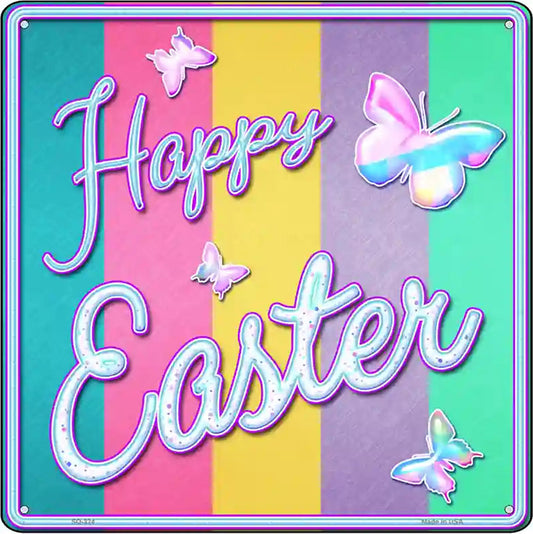 Happy Easter with Butterflies Novelty Square Sign