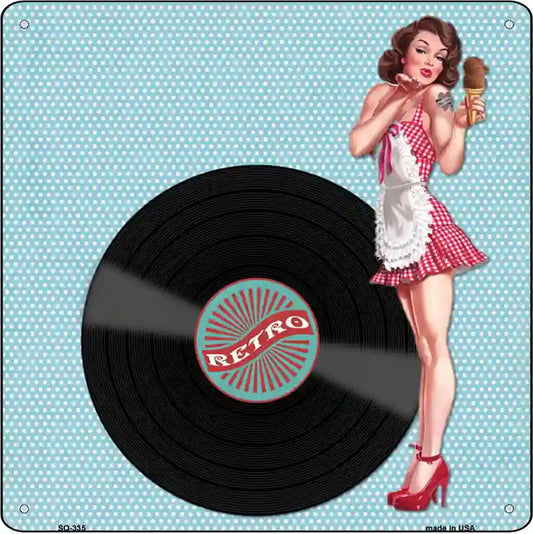 Retro Girl Novelty Metal Square Sign