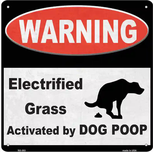 Warning Electrified Grass Novelty Square Sign