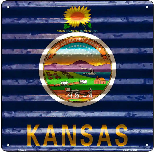 Kansas Flag Corrugated Effect Novelty Square Sign