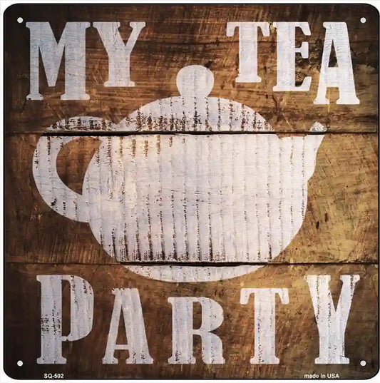 Our Tea Party Painted Stencil Novelty Square Sign