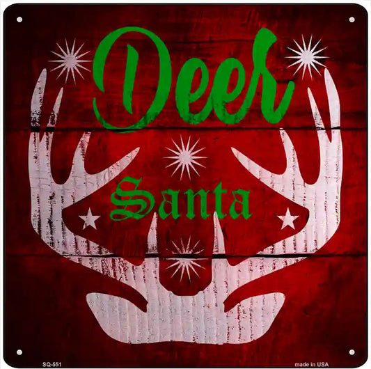 Deer Santa Novelty Metal Square Sign