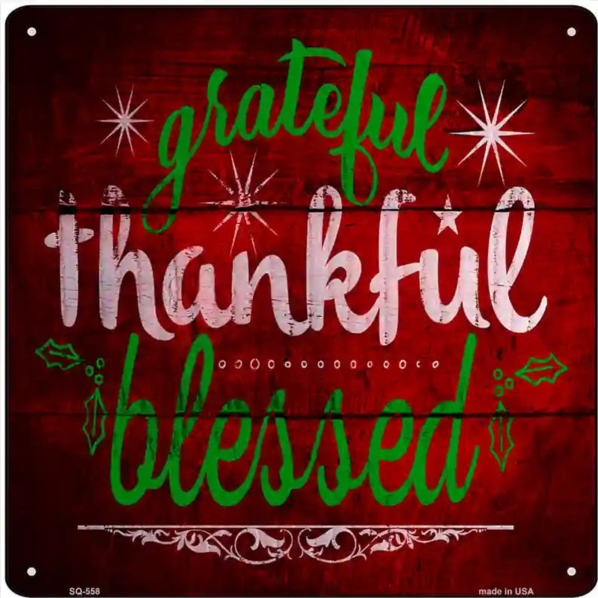 Grateful Thankful Blessed Red Novelty Metal Square Sign