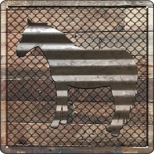 Corrugated Horse on Wood Novelty Metal Square Sign