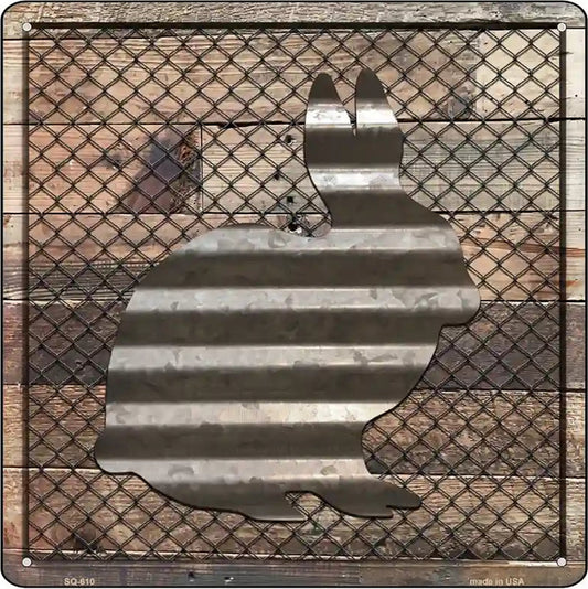 Corrugated Rabbit on Wood Novelty Metal Square Sign