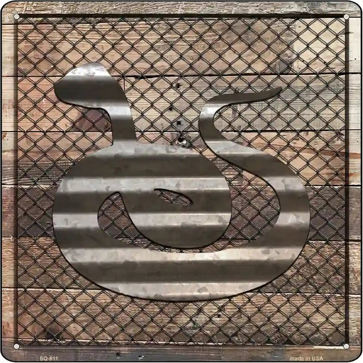 Corrugated Snake on Wood Novelty Metal Square Sign