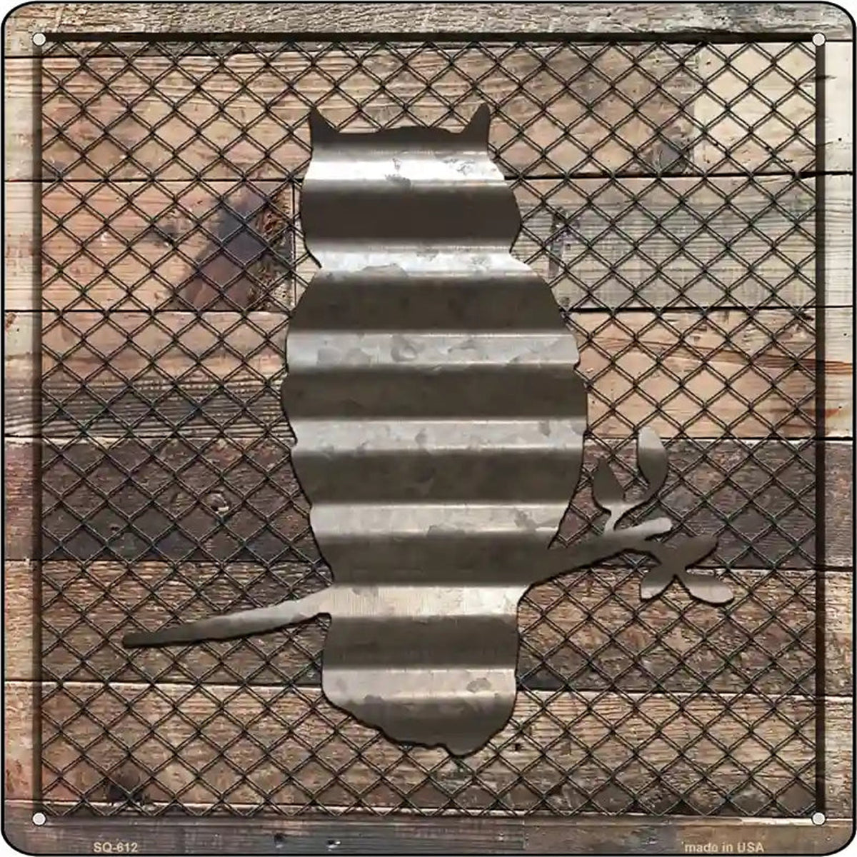 Corrugated Owl on Wood Novelty Metal Square Sign