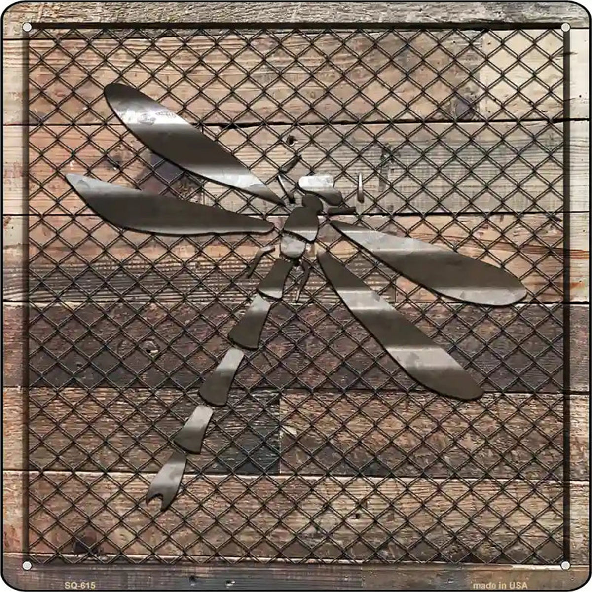 Corrugated Dragonfly on Wood Novelty Metal Square Sign