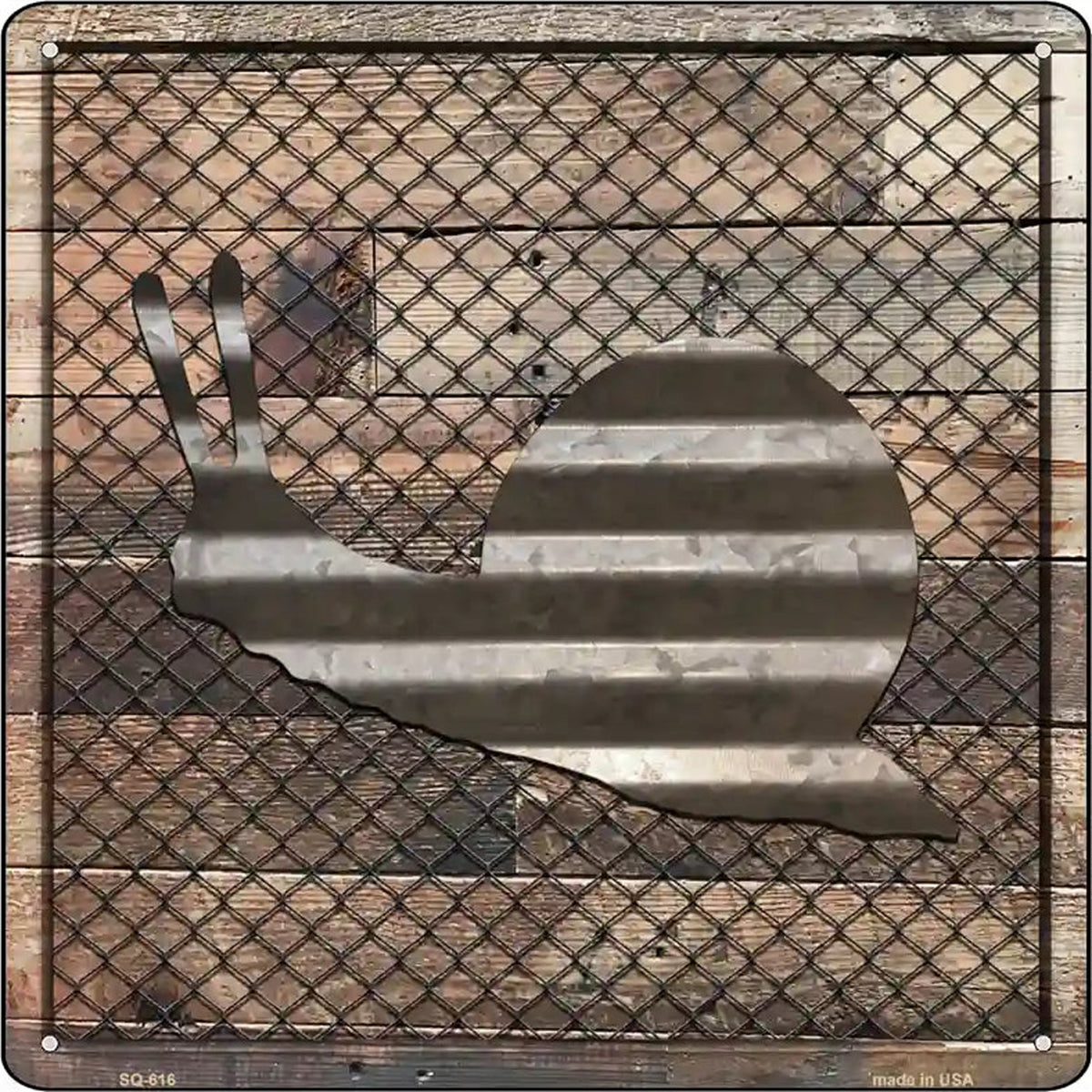 Corrugated Snail on Wood Novelty Metal Square Sign