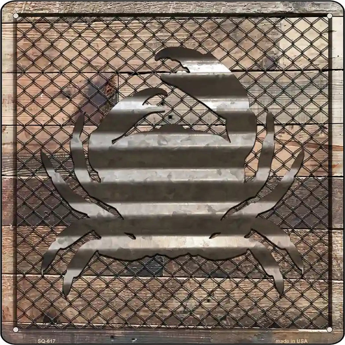 Corrugated Crab on Wood Novelty Metal Square Sign